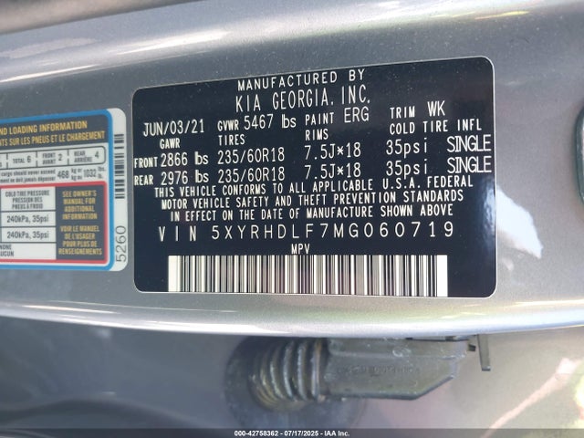 5XYRHDLF7MG060719 KIA t-gdi theta-iii