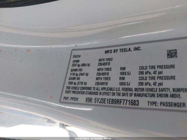 2024 TESLA MODEL 3 5YJ3E1EB9RF771683 Photo 8
