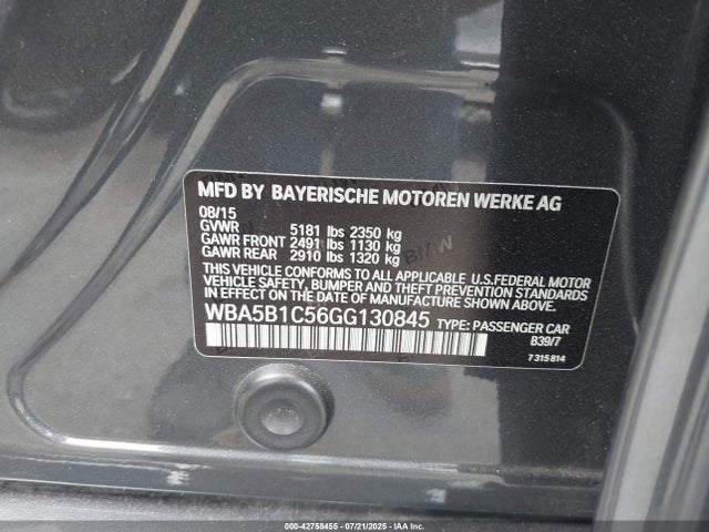 WBA5B1C56GG130845 BMW 535i
