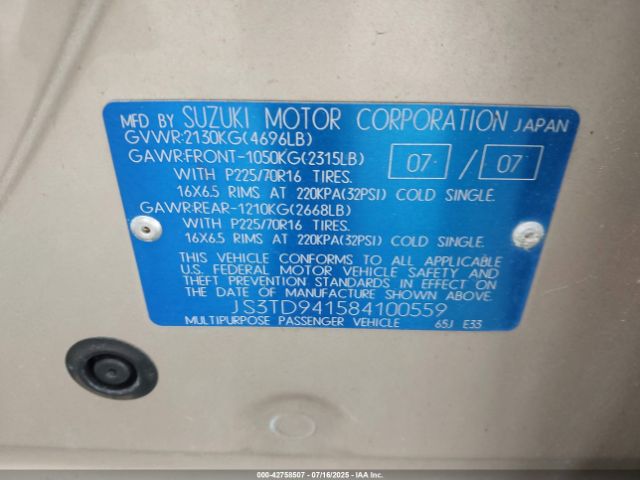 2008 SUZUKI GRAND VITARA JS3TD941584100559 Photo 8