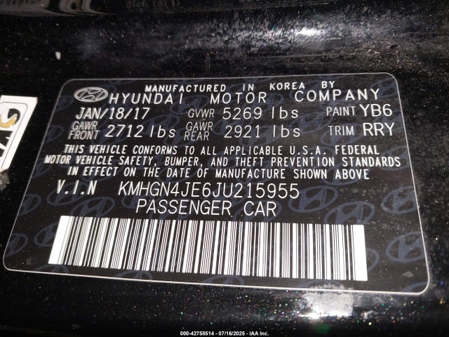 KMHGN4JE6JU215955 Genesis G80