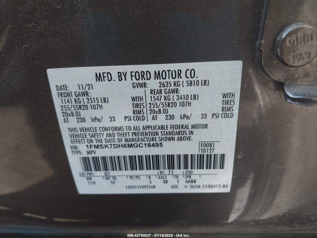 Ford 2021 2021 1FMSK7DH6MGC18495 Image 9