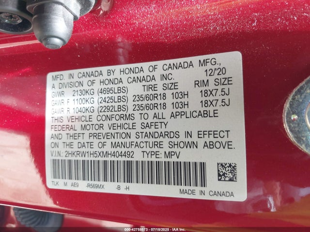 2HKRW1H5XMH404492 Honda l15be