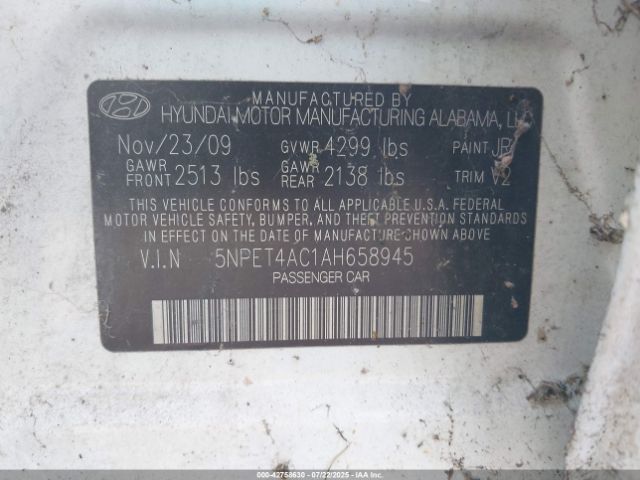 2010 HYUNDAI SONATA 5NPET4AC1AH658945 Photo 8