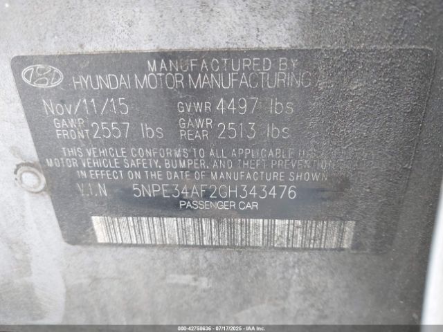2016 HYUNDAI SONATA 5NPE34AF2GH343476 Photo 8