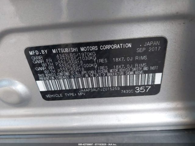 2018 MITSUBISHI OUTLANDER SPORT JA4AP3AU1JZ015259 Photo 8