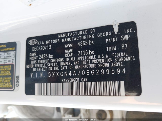 5XXGN4A70EG299594 KIA dohc gdi theta ii