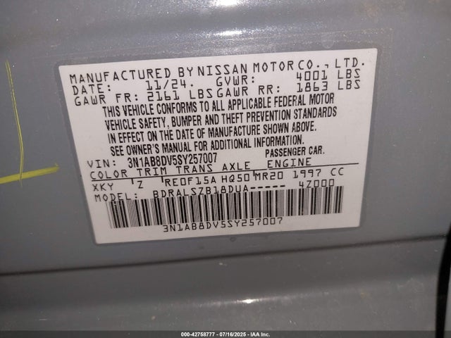 3N1AB8DV5SY257007 Nissan 2025