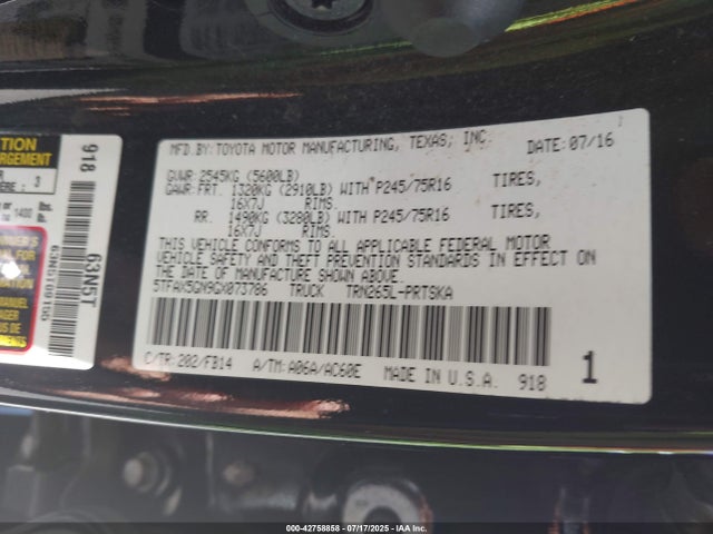 5TFAX5GN9GX073786 Toyota 2tr-fe