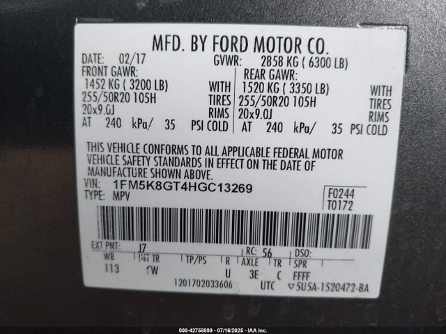 1FM5K8GT4HGC13269 Ford 3.5l gtdi
