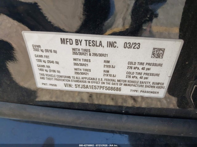 2023 TESLA MODEL S 5YJSA1E57PF508686 Photo 8