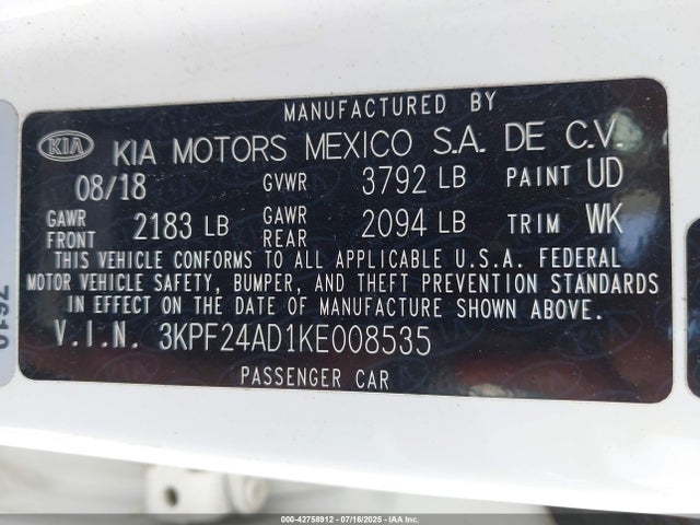 3KPF24AD1KE008535 KIA mpi nu