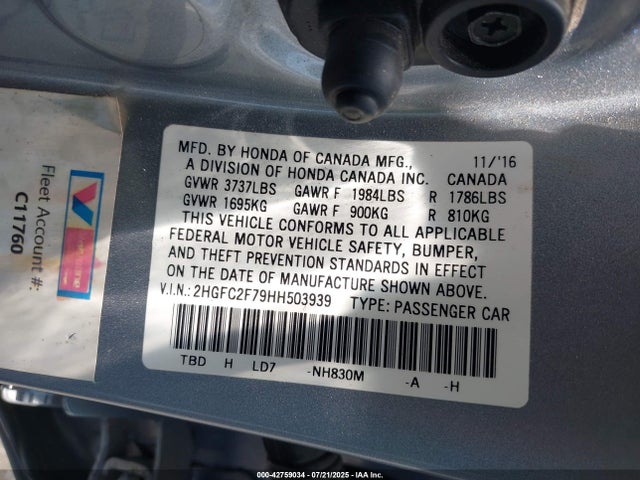 Honda k20c2 2017 2HGFC2F79HH503939 Image 9