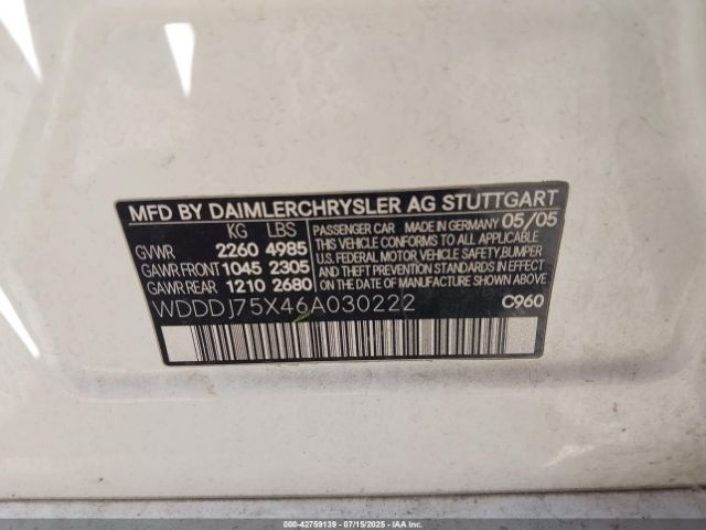 2006 MERCEDES-BENZ CLS 500 WDDDJ75X46A030222 Photo 8