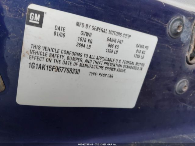 2006 CHEVROLET COBALT 1G1AK15F967768330 Photo 8