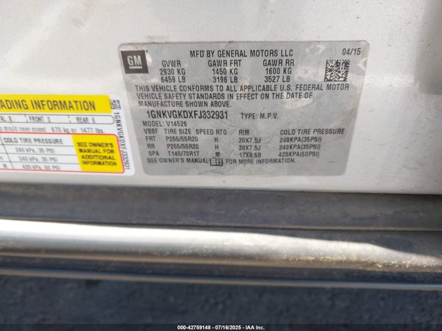 1GNKVGKDXFJ332931 Chevrolet llt