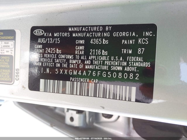 5XXGM4A76FG508082 KIA dohc gdi theta ii