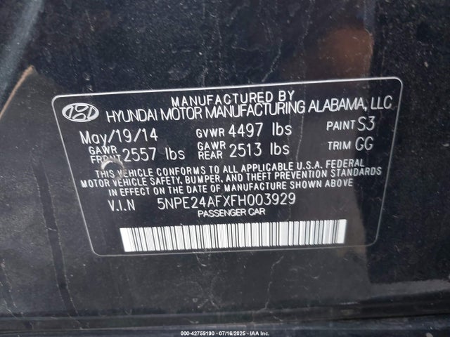 5NPE24AFXFH003929 Hyundai dohc gdi theta-ii