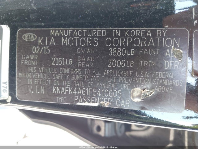 KNAFK4A61F5410605 KIA dohc mpi nu