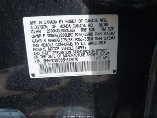 2008 ACURA MDX 2HNYD28538H528670 Photo 8