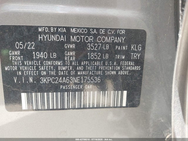 Hyundai gamma ii 2022 3KPC24A63NE175536 Image 9