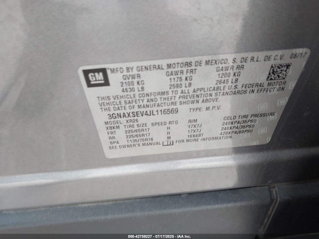 3GNAXSEV4JL116569 Chevrolet lyx - direct injection, vvt, fgt, turbo, alum, gen1