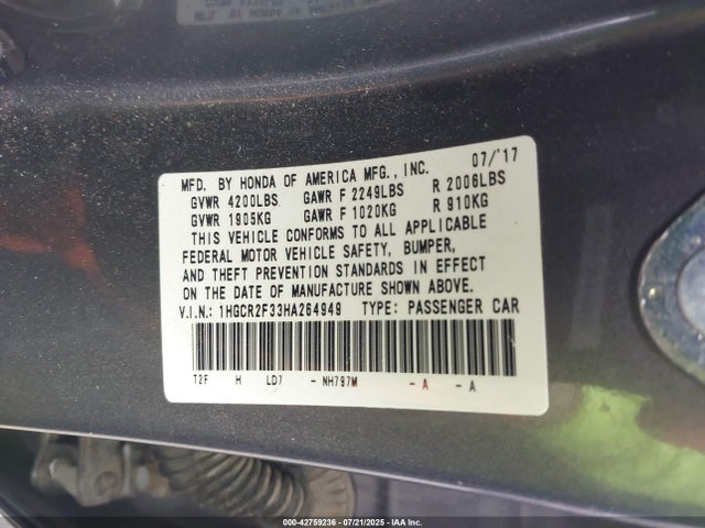 1HGCR2F33HA264949 Honda k24w1