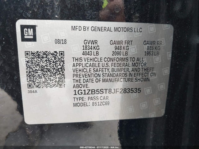 Chevrolet lfv - direct injection, variable valve timing, gen 1 2018 1G1ZB5ST8JF283535 Image 9