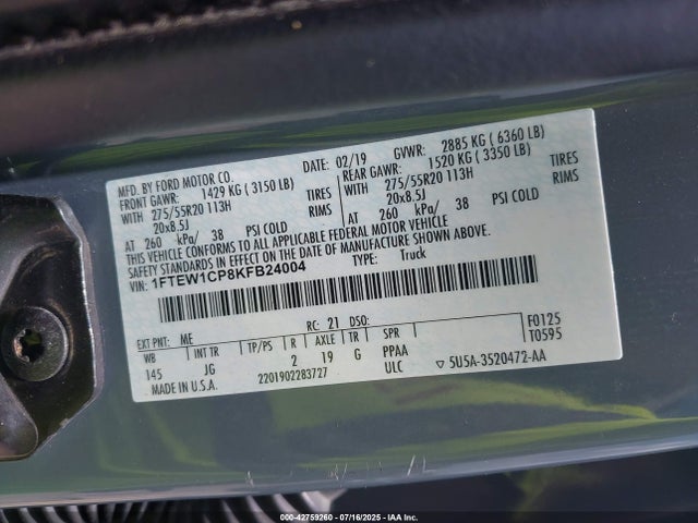Ford 2.7l-4v 2019 1FTEW1CP8KFB24004 Image 9