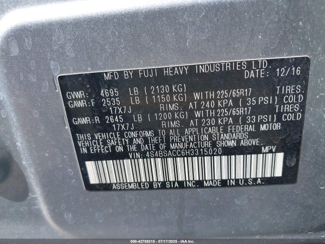 Subaru u5 2017 4S4BSACC6H3315020 Image 9