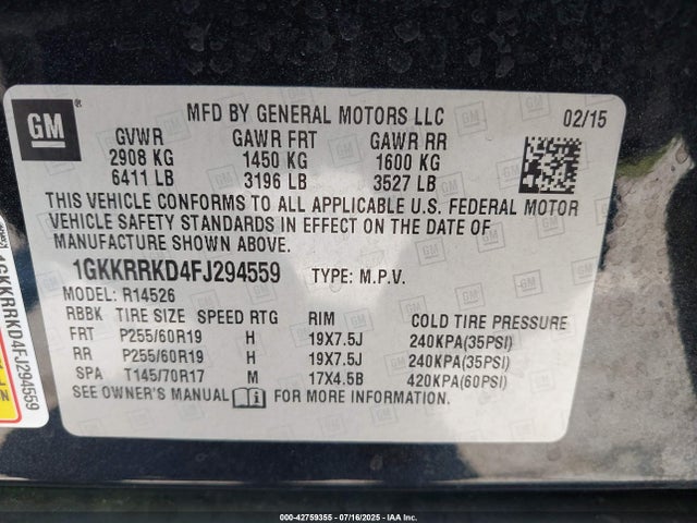 1GKKRRKD4FJ294559 GMC llt