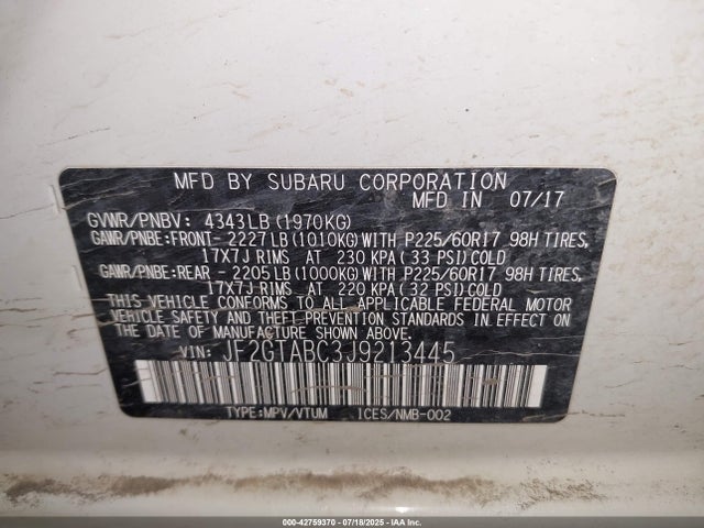 Subaru naturally aspirated 2018 JF2GTABC3J9213445 Image 9