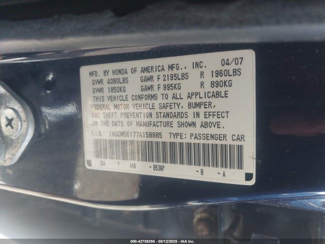 2007 HONDA ACCORD SDN 1HGCM56177A158985 Photo 8