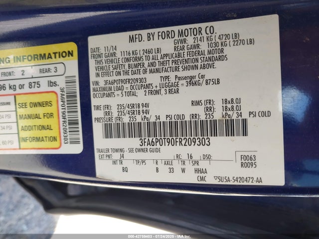 Ford Fusion 2015 3FA6P0T90FR209303 Image 9