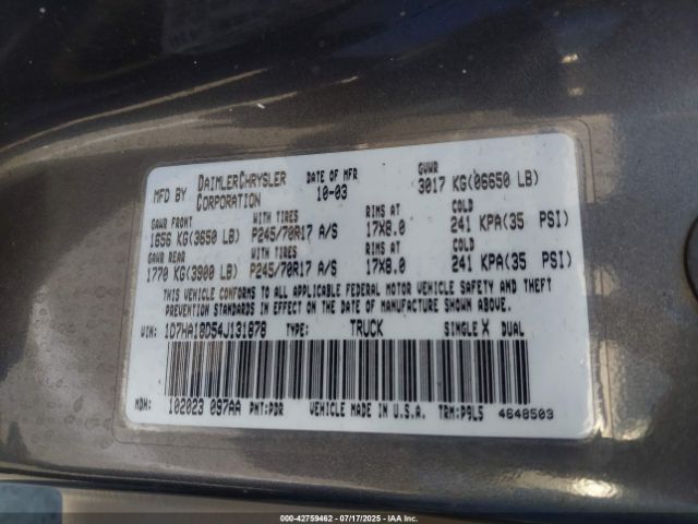 2004 DODGE RAM 1500 1D7HA18D54J131878 Photo 8