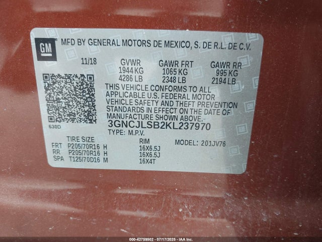 Chevrolet luv - mfi, variable valve timing, e85 max, alum 2019 3GNCJLSB2KL237970 Image 9