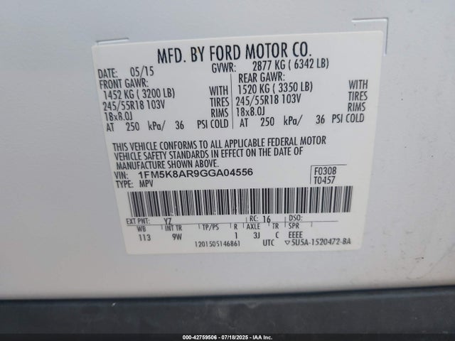 1FM5K8AR9GGA04556 Ford 2016