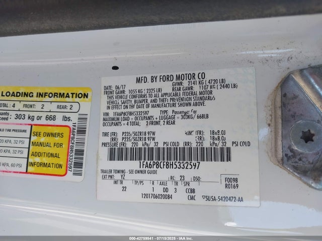 Ford 5.0l 4v premium fuel 2017 1FA6P8CF8H5332597 Image 9