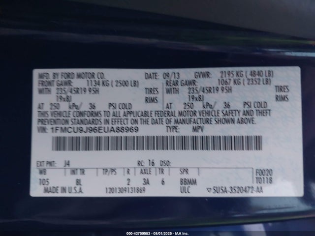 1FMCU9J96EUA88969 Ford 2014