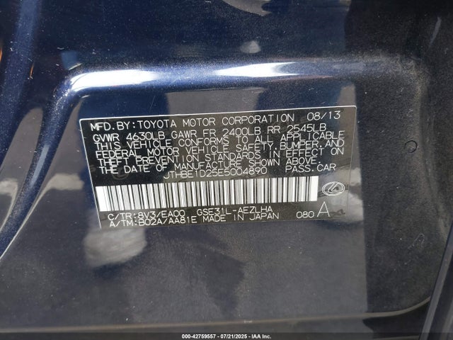Lexus 2gr-fse 2014 JTHBE1D25E5004890 Image 9