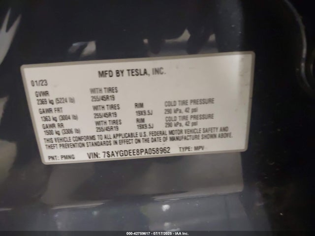 2023 TESLA MODEL Y 7SAYGDEE8PA058962 Photo 8