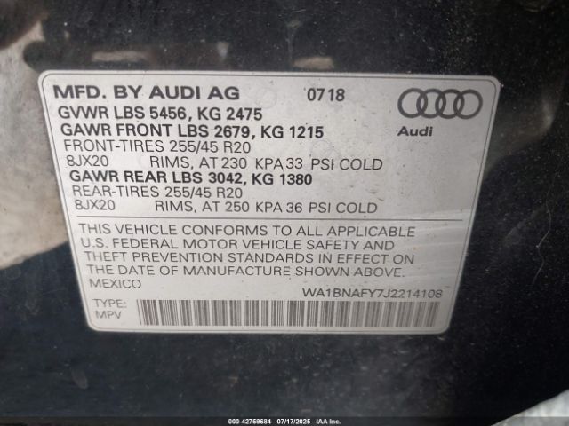 2018 AUDI Q5 WA1BNAFY7J2214108 Photo 8