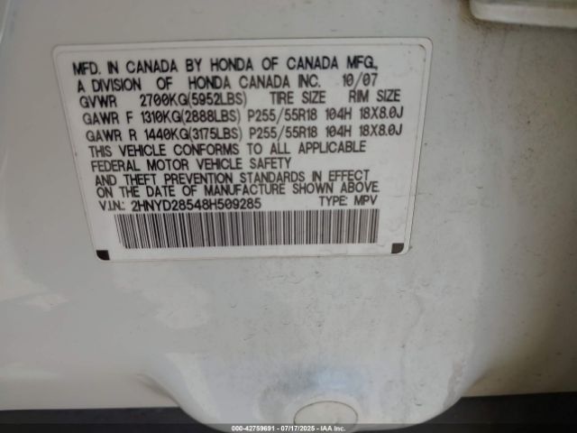 2008 ACURA MDX 2HNYD28548H509285 Photo 8