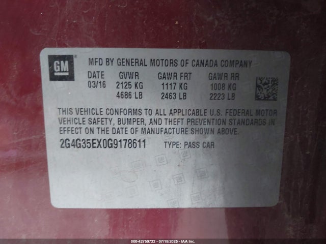 2G4G35EX0G9178611 Buick ltg - sidi, alum, vvt, e85 max