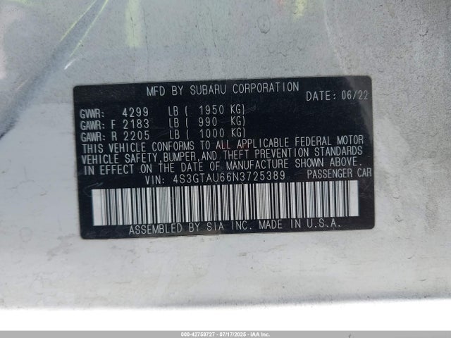 4S3GTAU66N3725389 Subaru na