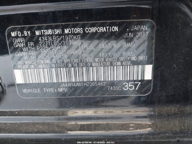 JA4AR4AW1HZ065462 Mitsubishi 2.4 dohc mivec