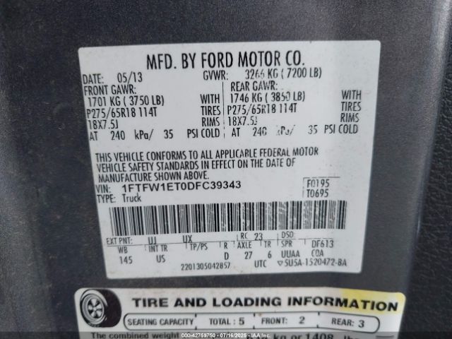 2013 FORD F-150 1FTFW1ET0DFC39343 Photo 8