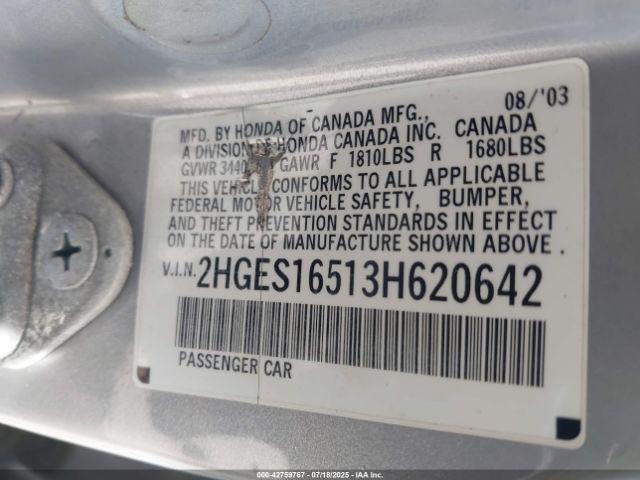 2003 HONDA CIVIC 2HGES16513H620642 Photo 8