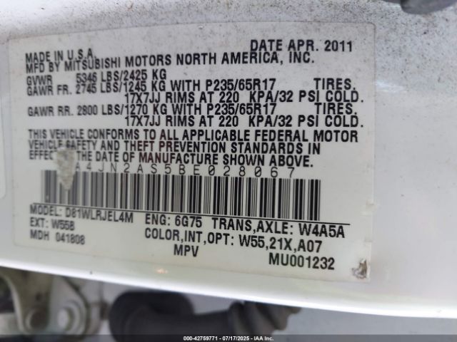 2011 MITSUBISHI ENDEAVOR 4A4JN2AS5BE028067 Photo 8
