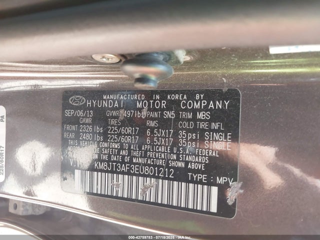 KM8JT3AF3EU801212 Hyundai gdi nu